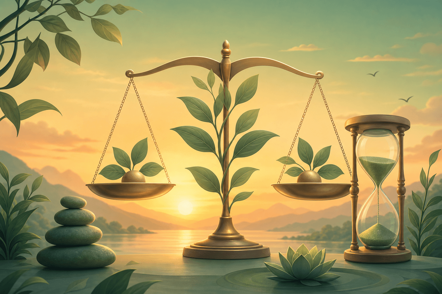 Calm illustration symbolising balanced play, taking breaks and player wellbeing
